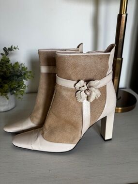 Unique Christian Lacroix Pony Hair Two-Tone Ankle Boots, sz 38.5
